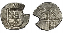 FELIPE II. 4 reales (1)598. Sevilla. B. Fecha en rev. AC-595. Cospel irregular. MBC/BC+.