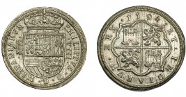 FELIPE II. 8 reales. 1594. Segovia. AR 25,04 g. AC-699. Erosiones marinas.EBC-. Muy escasa.