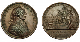 CARLOS III. Medalla colonización de Sierra Morena. 1774. Grabadores: T. F. Prieto (anv. ) y J. Gil (rev.). AE 56 mm. MPN-90. EBC.