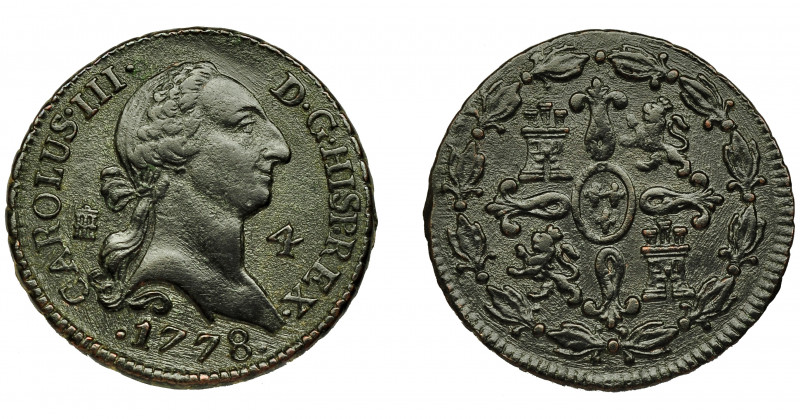 CARLOS III. 4 maravedís. 1778. Segovia. VI-46. MBC-/MBC.