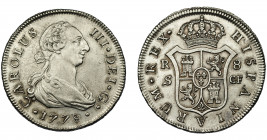 CARLOS III. 8 reales. 1778. Sevilla. CF. VI-1034. Limpiada. EBC-. Rara.