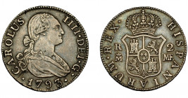 CARLOS IV. 2 reales. 1793. Madrid. MF. VI-522. MBC/MBC+. Escasa.
