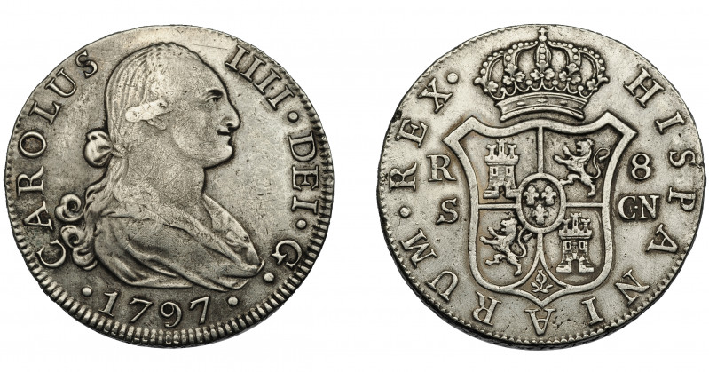 CARLOS IV. 8 REALES. 1797. Sevilla. CN. VI-860. Pequeñas marcas. MBC. Muy escasa...