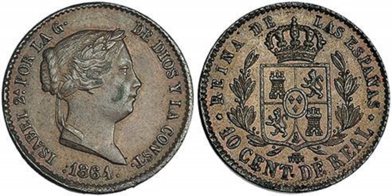 ISABEL II. 10 céntimos de real. 1864. Segovia. VI-141. MBC+. Escasa.