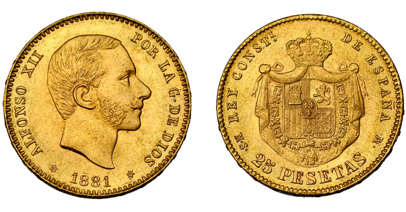 ALFONSO XII. 25 pesetas. 1881*18-81. Madrid. MSM. VII- 110. EBC+.