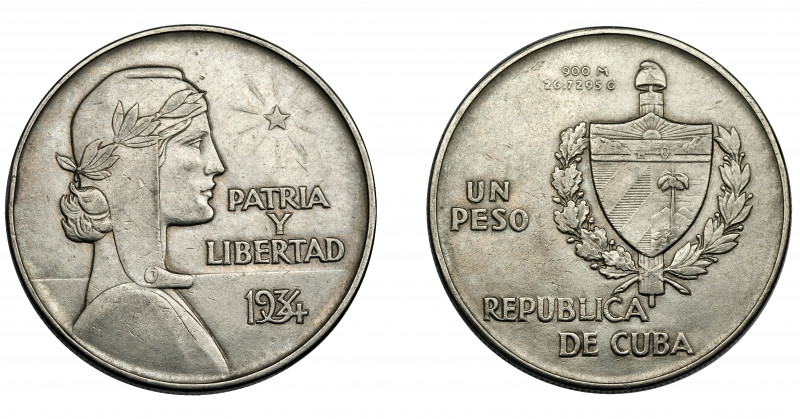 MONEDAS EXTRANJERAS. CUBA. Peso. 1934. KM-22. MBC+.