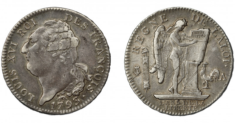 MONEDAS EXTRANJERAS. FRANCIA. Escudo. 1793. A. Gadoury-55. Rayas de ajuste. MBC.