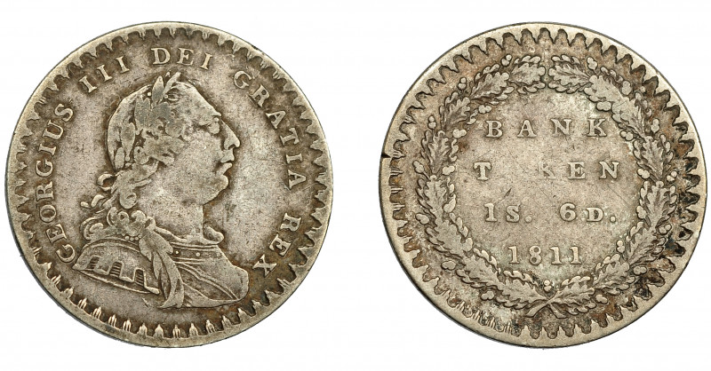 MONEDAS EXTRANJERAS. GRAN BRETAÑA. 1 chelín y 6 peniques. 1811. Jorge III. KM-Tn...