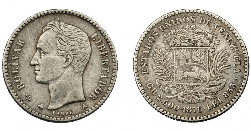 MONEDAS EXTRANJERAS. VENEZUELA. 10 centavos. 1876. A. KM-13,1. MBC.