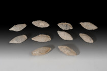 ROMA. República Romana. Lote de diez glandes ovalados (I a.C.). Plomo. Anepígrafos. Longitud 4,2-5,1 cm.