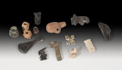 PREHISPÁNICO. Lote de catorce objetos de diversas épocas y culturas. Bronce, cerámcia y piedra.