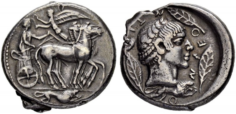 SICILY. Leontinoi. Tetradrachm shortly after 480. Dies by the Demareteion Master...