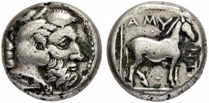 MACEDONIA, Kingdom. Amyntas III. 393-369 BC. Didrachm 389/383. Obv. Head of Hera...