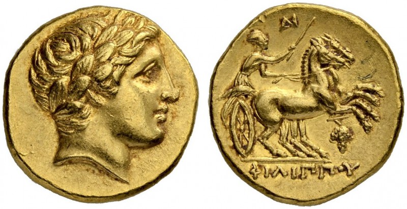 MACEDONIAN EMPIRE. Philip II, 359-336. Gold stater 323/315, Amphipolis. Posthumo...