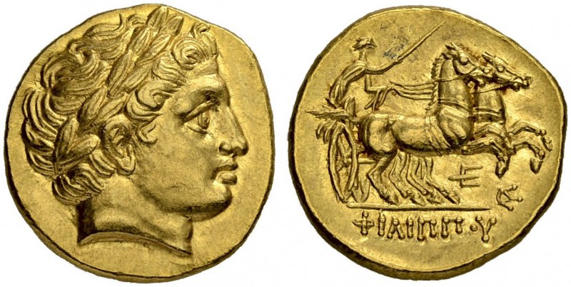 MACEDONIAN EMPIRE. Philip II, 359-336. Gold stater 323/315, Pella. Posthumous is...