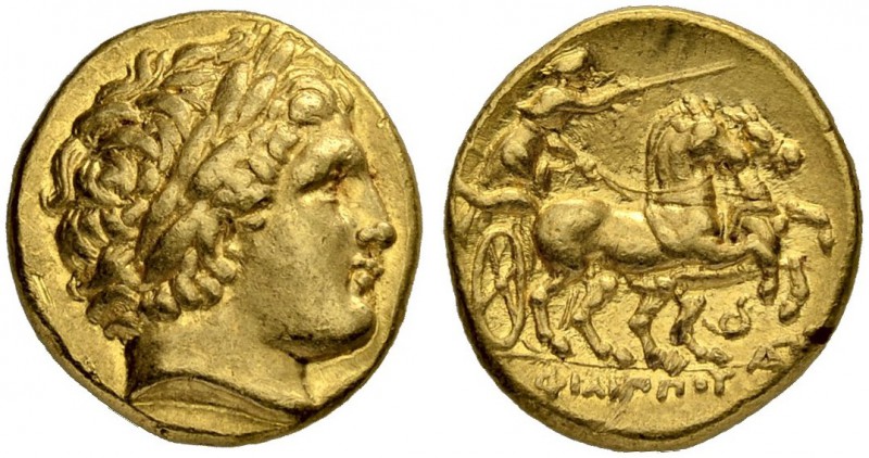 MACEDONIAN EMPIRE. Philip II, 359-336. Gold stater 323/315, Lampsakos. Posthumou...