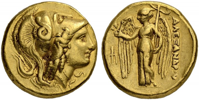 MACEDONIAN EMPIRE. Alexander III, 336-323. Gold distater 330/320, Amphipolis. Ob...