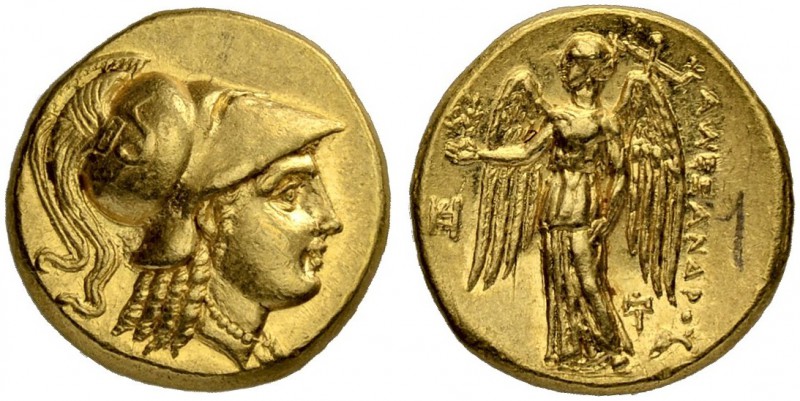 MACEDONIAN EMPIRE. Alexander III, 336-323. Gold stater 323/319, Miletus. Posthum...