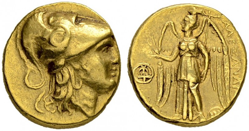 MACEDONIAN EMPIRE. Alexander III, 336-323. Gold stater 305/290, Tyre. Posthumous...