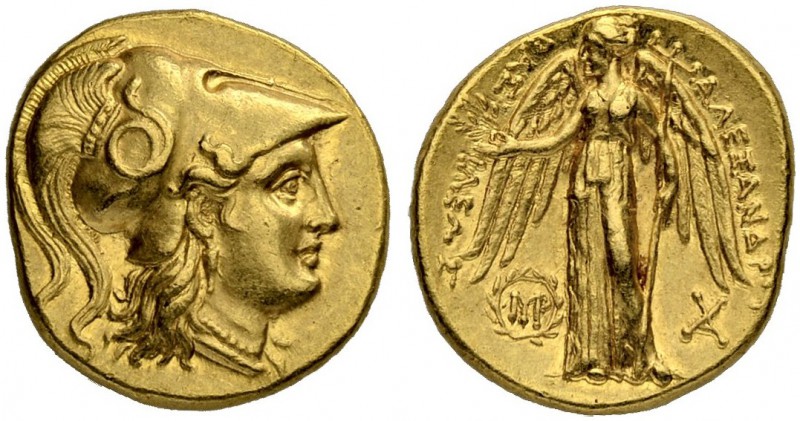 MACEDONIAN EMPIRE. Alexander III, 336-323. Gold stater 317/311, Babylon. Posthum...