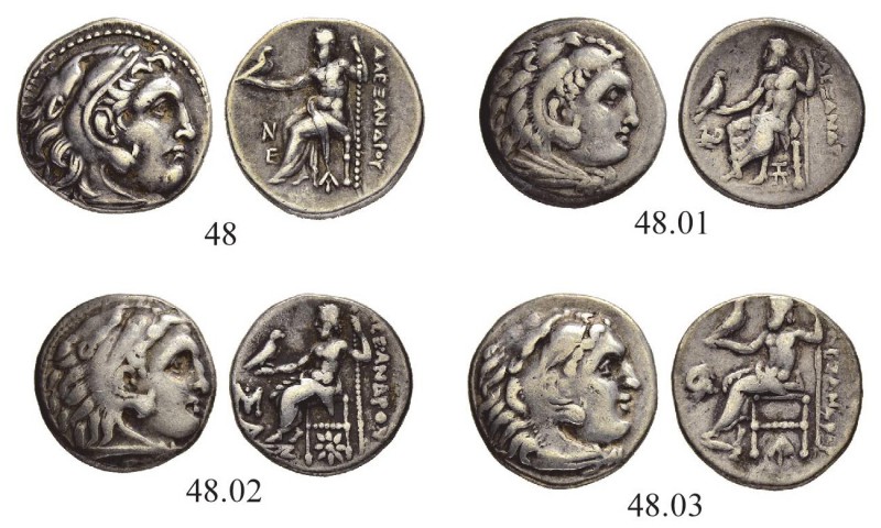 MACEDONIAN EMPIRE. Alexander III, 336-323. Drachm. Lot of 4. Fine-very fine.
(4...