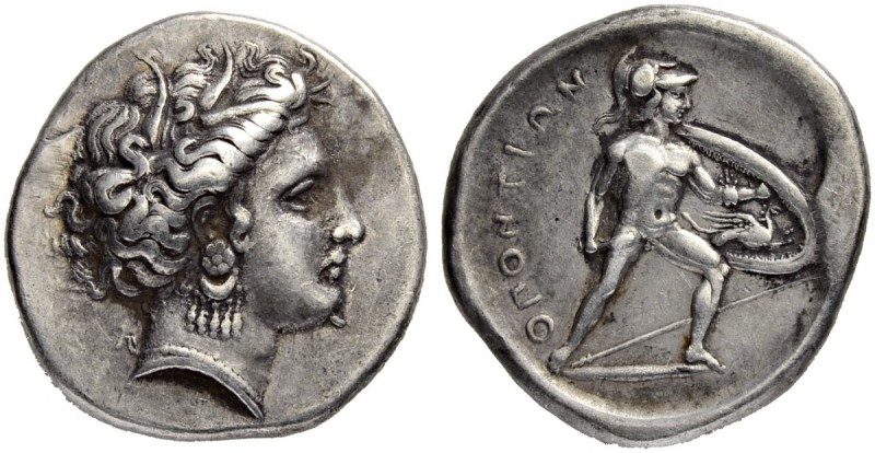 LOCRIS. Opus. Stater about 370, Opus. Obv. Head of Persephone with grain wreath ...