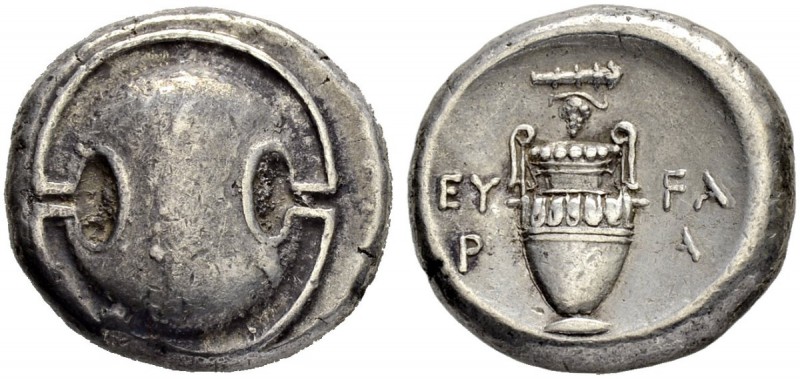 BOEOTIA. Thebes. Stater 363/338. Eu(w)ara, magistrate. Obv. Boeotian shield. Rev...