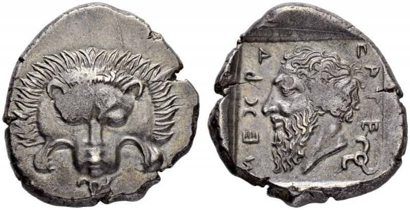 LYCIA. Mithrapata, c. 390-370. Stater c. 380. Obv. Facing lion scalp; triskeles ...