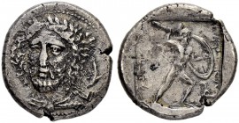 LYCIA. Perikles, 380-360. Stater 380/375, Phellos. Obv. Head of Perikles facing slightly to l., wearing laurel wreath, on right, dolphin downwards. Re...
