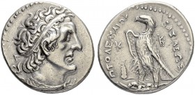PTOLEMAIC KINGDOM. Ptolemy II, 285-246. Tetradrachm 264/263, Tyros. Obv. Diademed head to r. Rev. ΠToΛEMAIoY - BAΣIΛEΩΣ Eagle standing to l. between m...