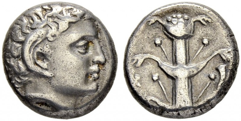 CYRENAICA. Cyrene. Didrachm 3rd century. Obv. Head of young Apollo Carneios with...