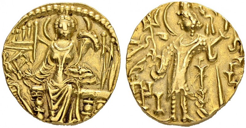 REALM OF THE KIDARITES. Kidara. Gold dinar 4th/5th cent. Obv. Ruler standing to ...