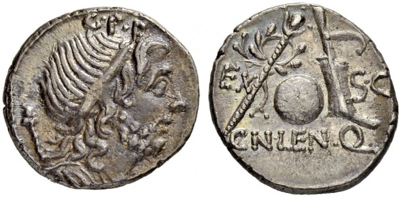 Cn. Lentulus. Denarius 76/75, Spanish mint? Obv. Draped bust of the Genius Popul...
