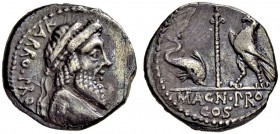 Cnaeus Pompeius Magnus. Denarius 48, Uncertain Greek mint. With Terentius Varro, pro quaestor. Obv. VARRO PRO Q Diademed bust of Jupiter Terminus to r...