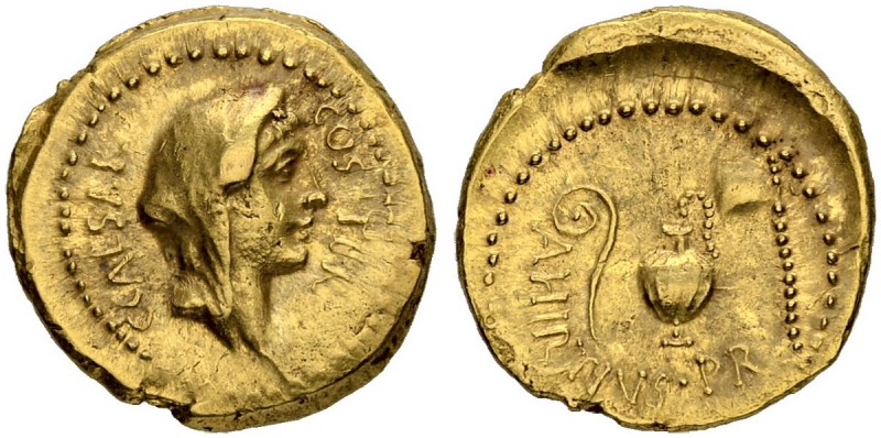 C. Iulius Caesar. Aureus 46, Rome. With A. Hirtius, Praetor. Obv. C CAESAR - COS...