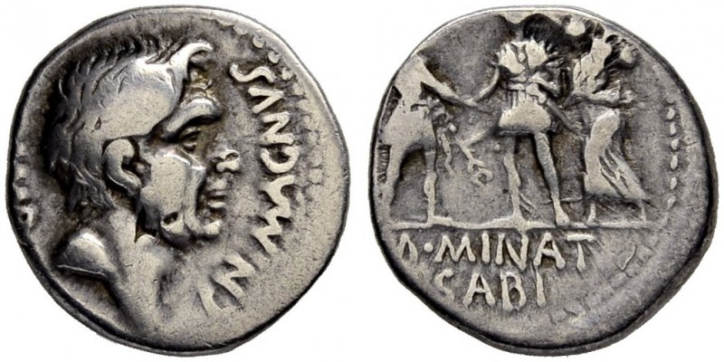 Cnaeus Pompeius Jr. with M. Minatius Sabinus. Denarius 46/45, Spanish mint. Obv....