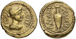 C. Iulius Caesar and L. Munatius Plancus. Aureus 45, Rome. Obv. C CAES DIC TER Draped bust of Victory to r. Rev. L PLANC - PR VRB Capis. 8.12 g. Cr. 4...