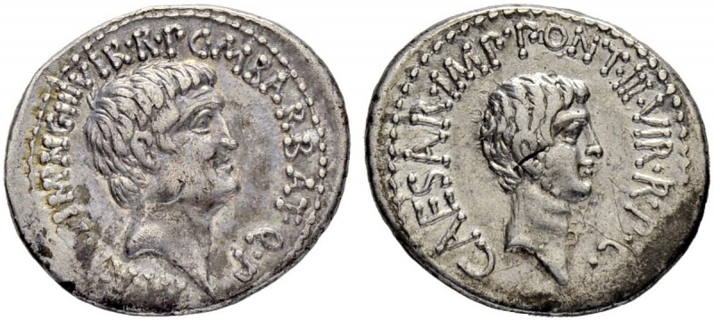 Marcus Antonius and Octavianus. Denarius 41, Military mint moving with Marcus An...