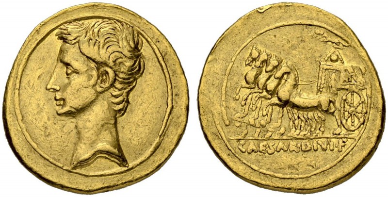 Augustus, 27 BC - 14 AD. Aureus 35/28, Pergamum, Nicomedia or Nicaea. Obv. Bare ...
