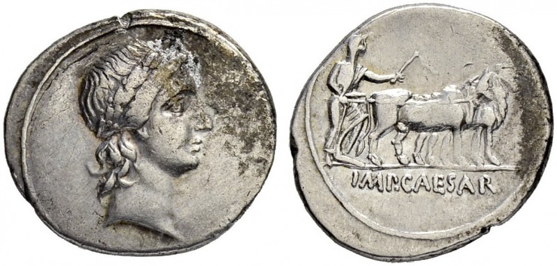 Augustus, 27 BC - 14 AD. Denarius 30/29, Italian mint, perhaps Rome. Minted in t...