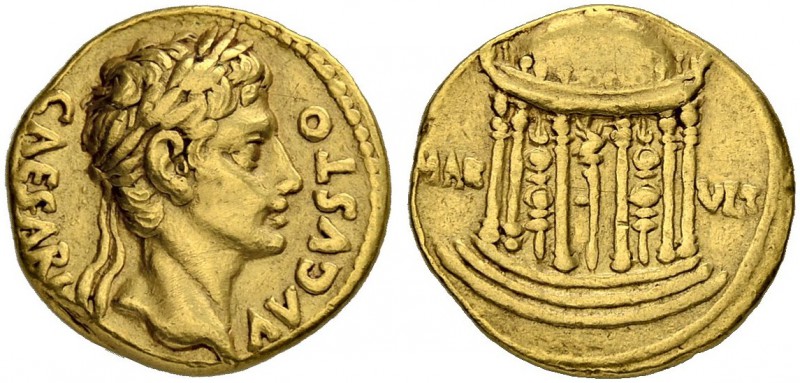 Augustus, 27 BC - 14 AD. Aureus 25/22, Colonia Patricia (Cordoba?). Obv. CAESARI...