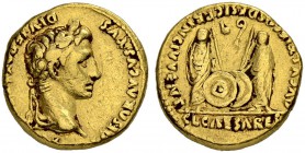 Augustus, 27 BC - 14 AD. Aureus 2 BC-14 AD, Lugdunum. Obv. CAESAR AVGVSTVS - DIVI F PATER PATRIAE Laureate head to r. Rev. AVGVSTI F COS DESIG PRINC I...