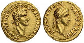 Caligula, 37-41. Aureus 40, Lugdunum. With Divus Augustus. Obv. C CAESAR AVG PON M TR POT III COS III Laureate head to r. Rev. DIVVS AVG - PATER PATRI...