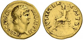 Nero, 54-68. Aureus 65/68, Rome. Obv. NERO CAESAR - AVGVSTVS Laureate head of Nero to r. Rev. IVPPITER CVSTOS Jupiter enthroned to l., holding thunder...