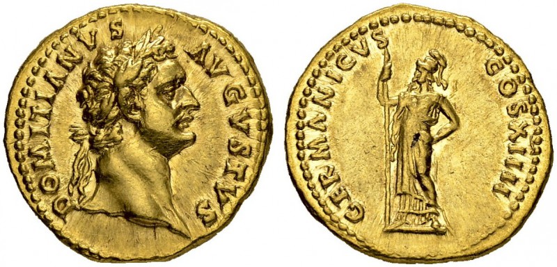 Domitian, 81-96. Aureus 88, Rome. Obv. DOMITIANVS – AVGVSTVS Laureate head to r....