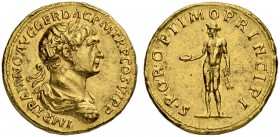 Traianus, 98-117. Aureus 113/114, Rome. Obv. IMP TRAIANO AVG GER DAC P M TR P COS VI P P Laureate, draped, and cuirassed bust r. Rev. S P Q R OPTIMO P...