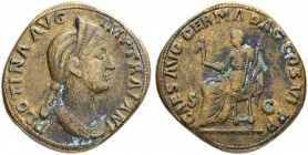 Plotina, wife of Trajan. Sestertius 112/115, Rome. Obv. PLOTINA AVG - IMP TRAIANI Draped bust with diadem and long hair queue to r. Rev. CAES AVG GERM...