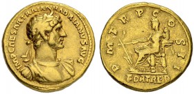 Hadrianus, 117-138. Aureus 117, Rome. Obv. IMP CAESAR TRAIAN HADRIANVS AVG Laureate, draped and cuirassed bust to r. Rev. P M TR P COS II Fortuna seat...