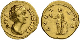 Faustina senior, wife of Antoninus Pius. Aureus 141/161, Rome. Obv. DIVA - FAVSTINA Draped bust with pearlstrands in hair to r. Rev. AVGV - STA Venus ...