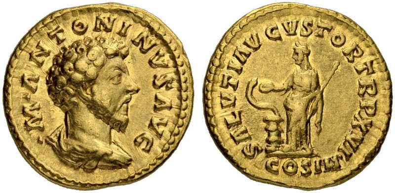 Marcus Aurelius, 161-180. Aureus 161/162, Rome. Obv. M ANTONINVS AVG Draped, bar...